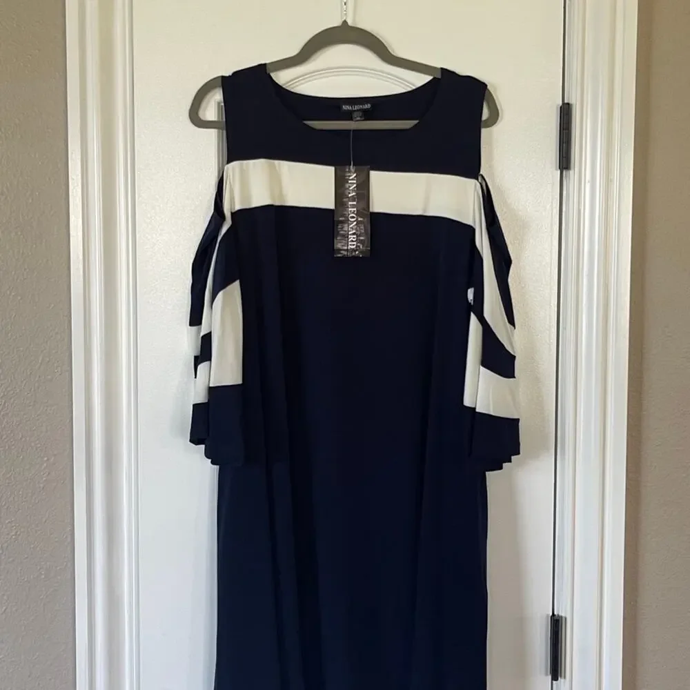 NWT Nina Leonard Ity Stripe Cold Shoulder Dress XLarge
